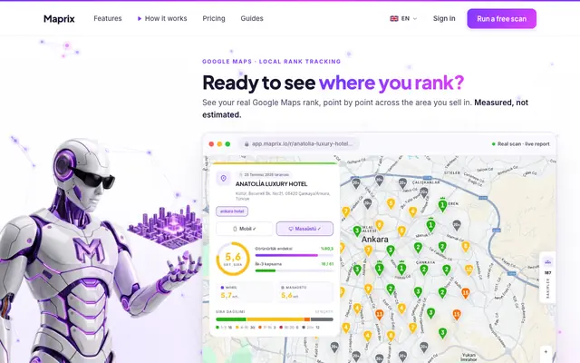 Screenshot of Maprix — Google Maps Rank Tracker, Measured Point by Point