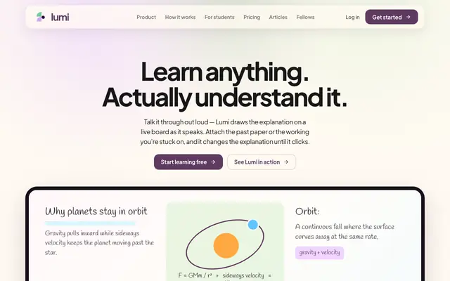 Screenshot of Lumi — AI Tutor for A-Level and GCSE Students