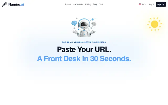 Screenshot of Namiru.ai - Paste Your URL. Customer Support in 30 Seconds.