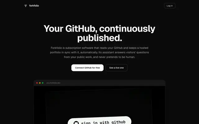 Screenshot of Forkfolio · Your GitHub, alive