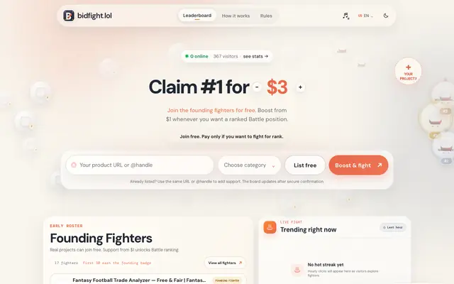 Screenshot of BidFight — The internet's live bid board