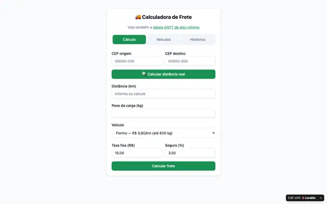 Screenshot of Calculadora de Frete — distância real por CEP