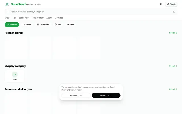 Screenshot of DmaxTrust Marketplace — Buy. Sell. Trust.