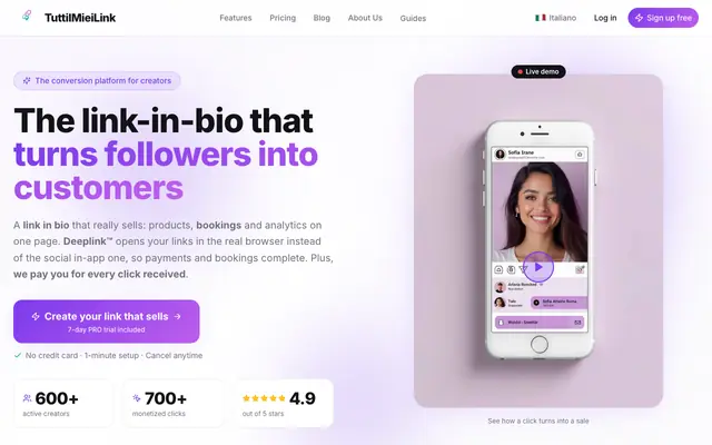 Screenshot of TuttiIMieiLink - Link in Bio per Vendere | +40% Conversioni