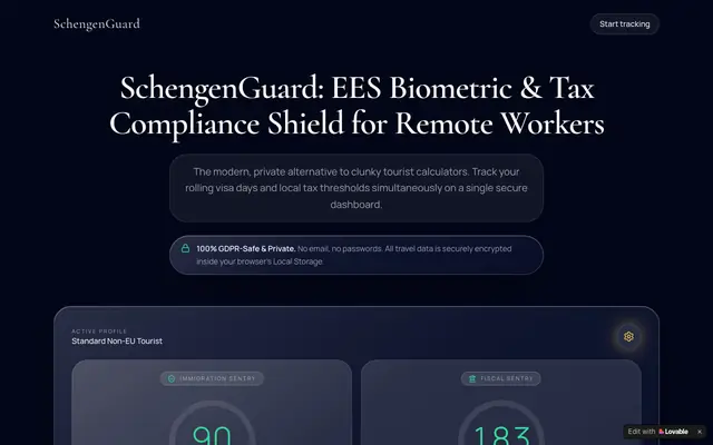 Screenshot of SchengenGuard — Schengen compliance, precisely calculated