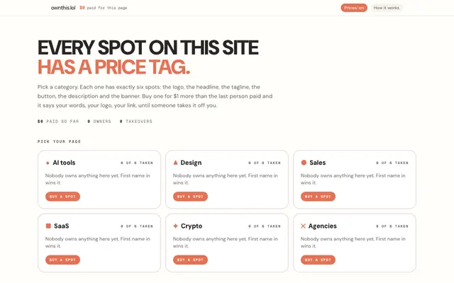 Screenshot of OWNTHIS.LOL, buy anything on this page