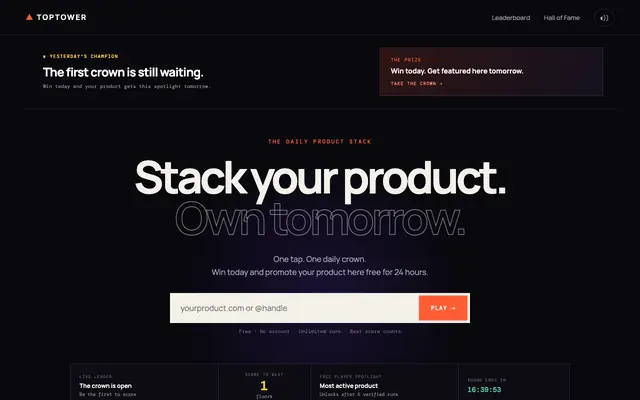 Screenshot of TopTower — Stack your product to #1