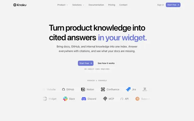 Screenshot of Knoku — Turn your sources into cited AI answers.