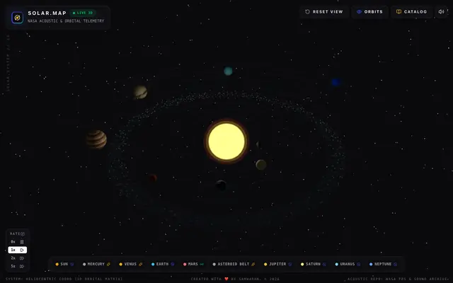 Screenshot of Solar Map 3D — Interactive Solar System & NASA Sound Archive