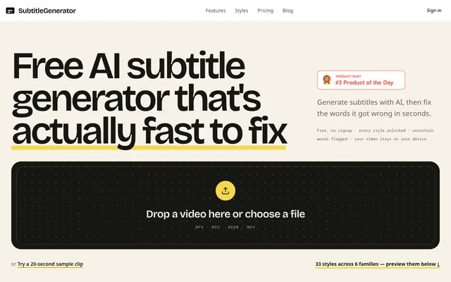 Screenshot of Subtitle Generator — Add Subtitles to Video Free | SubtitleGenerator