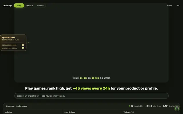 Screenshot of TapTo.Top — Play products to the top