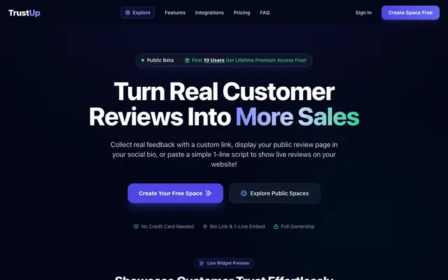 Screenshot of TrustUp — Collect & Embed Client Reviews Easily