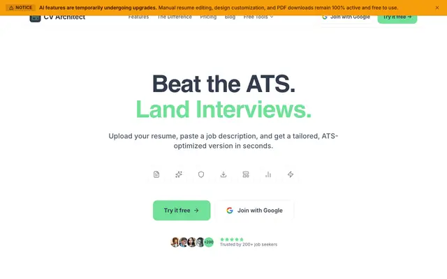 Screenshot of CV Architect — AI Resume Builder | Beat ATS & Land Interviews Faster