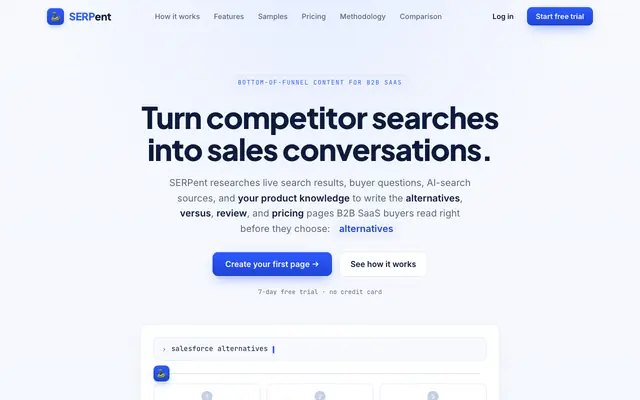 Screenshot of SERPent: Turn competitor searches into sales conversations