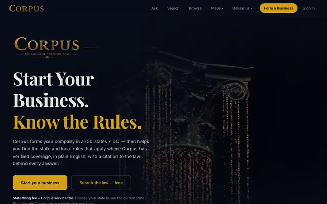 Screenshot of Start Your Business. Know the Rules. — Corpus