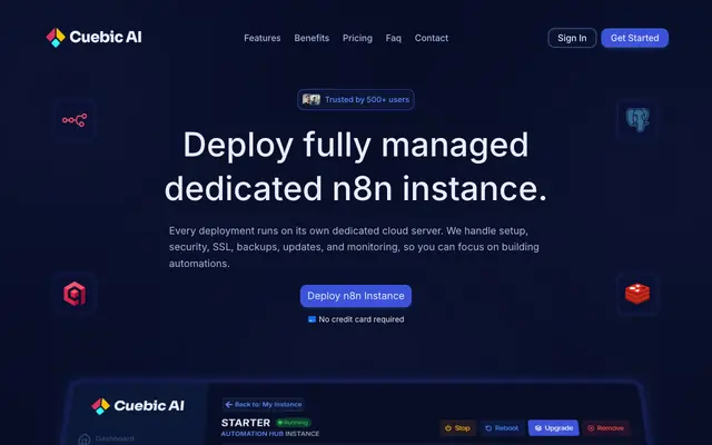 Screenshot of Cuebic AI | Managed n8n Cloud Hosting with 24/7 Monitoring