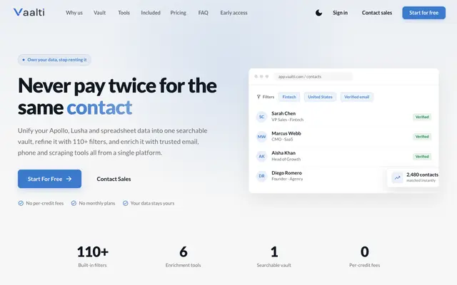 Screenshot of Vaalti: Your data vault and enrichment suite
