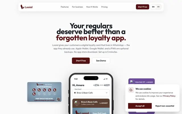 Screenshot of Looial | Loyalty in the wallet — no app