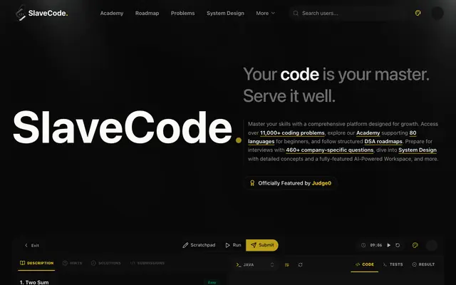 Screenshot of SlaveCode | The Ultimate Platform for Software Engineers
