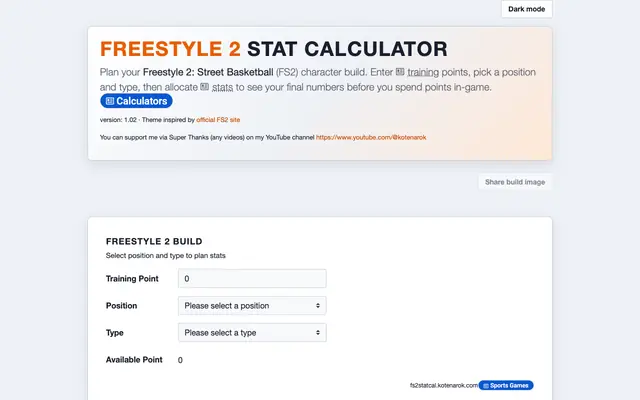 Screenshot of Freestyle 2 Stat Calculator