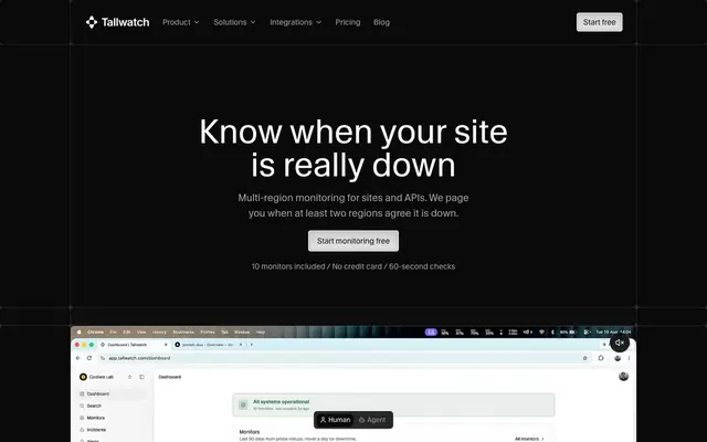 Screenshot of Tallwatch — Uptime Monitoring Without False Alerts