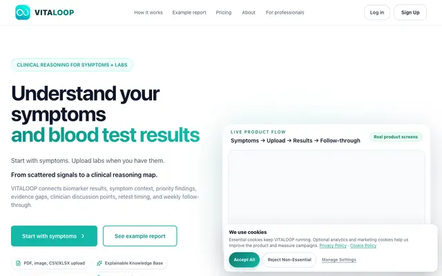 Screenshot of AI Health Intelligence for Lab Results Over Time | VITALOOP