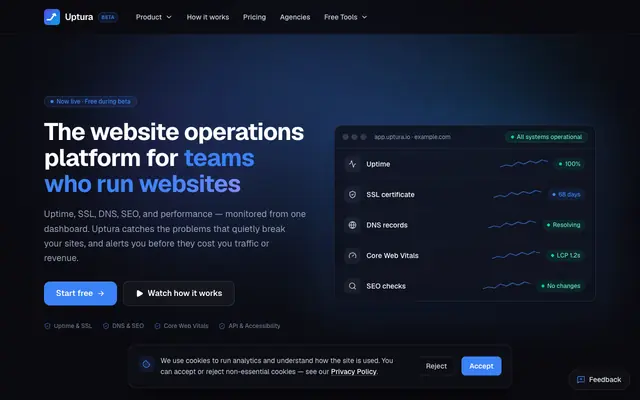 Screenshot of Uptura — Website Operations Platform