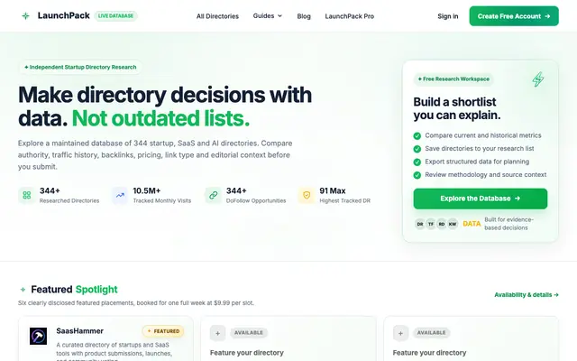 Screenshot of LaunchPack | Startup Directory Research Database