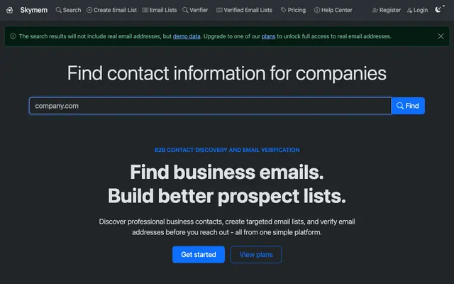 Screenshot of Skymem - Find contact information for companies • Skymem