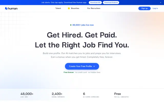 Screenshot of Find Your Next Job with AI: Search, Prep, Get Hired | Human | Human