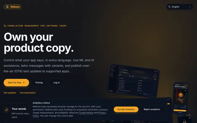 Screenshot of ReRune | Software Localization Management with AI, CLI & OTA