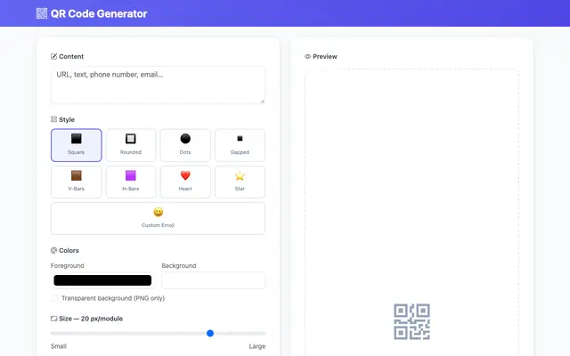 Screenshot of QR Code Generator