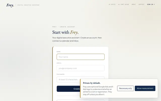 Screenshot of Create your account · Frey DEA