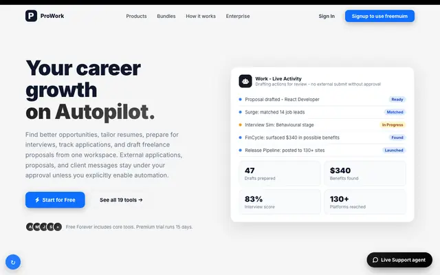 Screenshot of Work — AI-Powered Career & Freelance Automation Platform