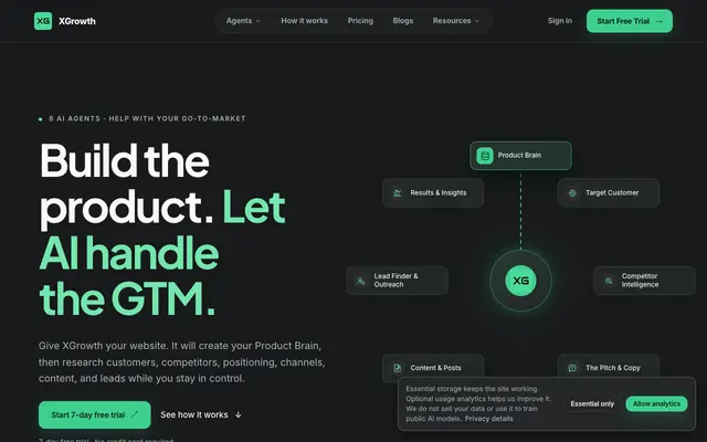 Screenshot of XGrowth · Autonomous AI Agent GTM Tool for Early-Stage Founders