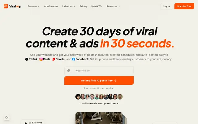 Screenshot of Viraloop | AI UGC & Influencer Videos on Autopilot