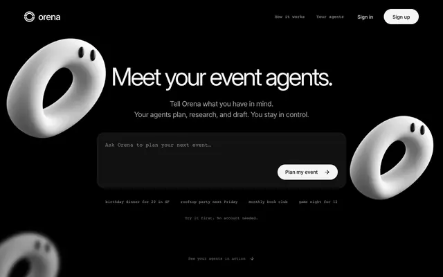 Screenshot of Orena — text the idea. orena makes the night.