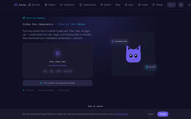 Screenshot of Codex Pet Generator — Free AI Pet Maker