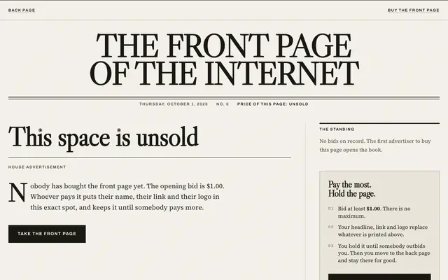 Screenshot of The Front Page of the Internet