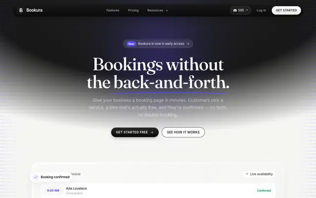 Screenshot of Bookura — Bookings without the back-and-forth.