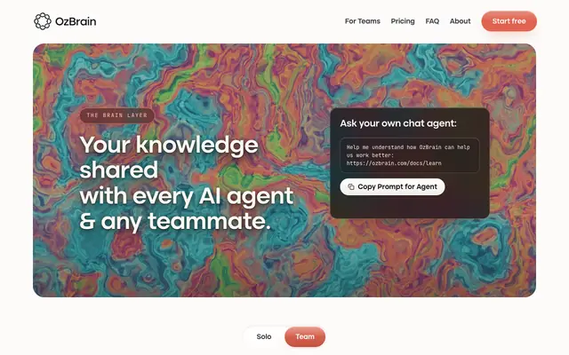 Screenshot of OzBrain: shared brain every AI agent reads and writes