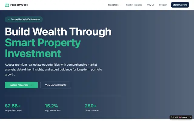 Screenshot of PropertyVest - Smart Real Estate Investment Platform for Long-Term Growth