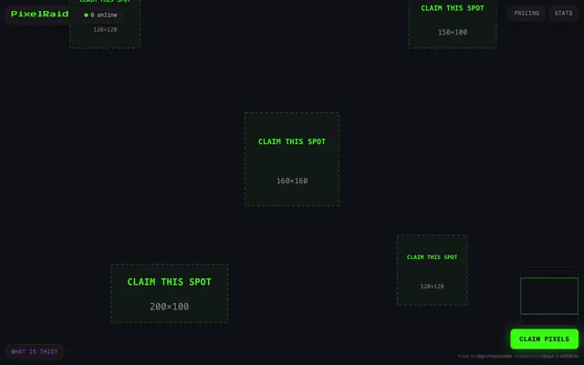 Screenshot of PixelRaid — Claim. Create. Conquer.