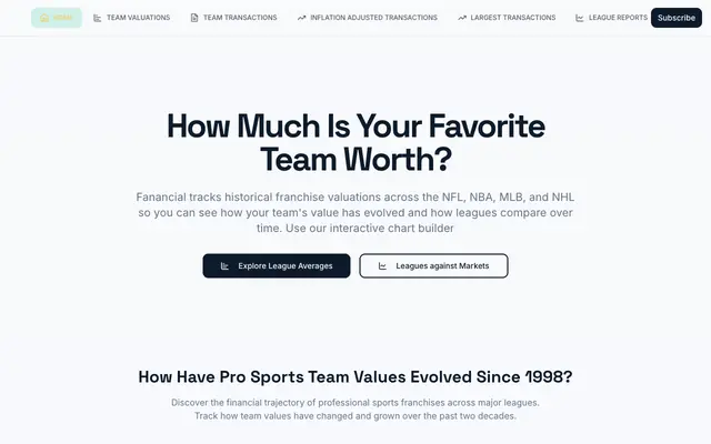 Screenshot of Fanancial - Track Pro Sports Team Values & Performance