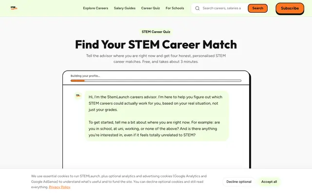 Screenshot of STEM Career Advisor | Find Your Perfect STEM Career | StemLaunch