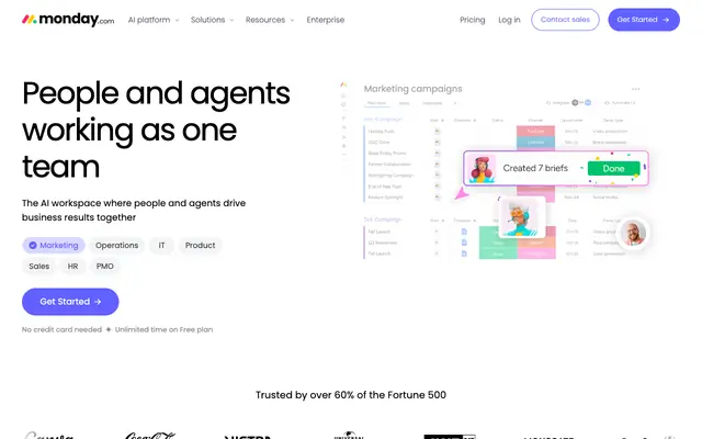 Screenshot of The AI Work Platform for People & Agents | monday.com
