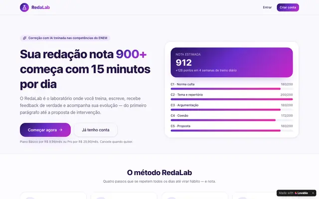 Screenshot of RedaLab — laboratório inteligente de redação para o ENEM