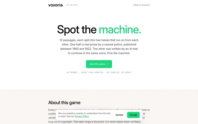 Screenshot of AI or Not: can you spot the machine-written half?