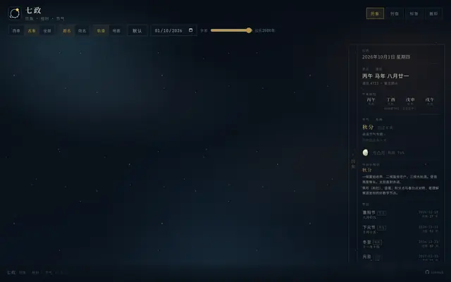 Screenshot of 七政 · 历象 · 授时 · 节气