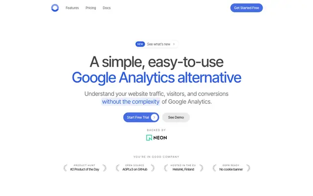 Screenshot of Open Analytics: The AI-native Google Analytics alternative, without the complexi